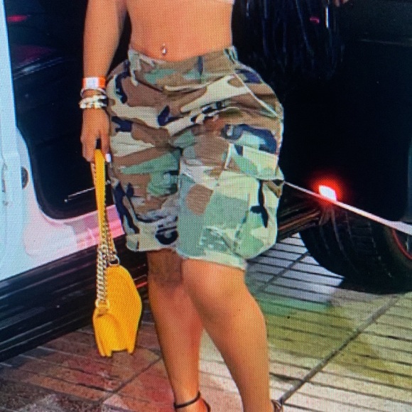 Pants - Camo Cargo Shorts for Women - Green Brown Woodland Print